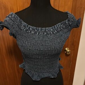 Women's Off-Shoulder Smocked Top in Blue